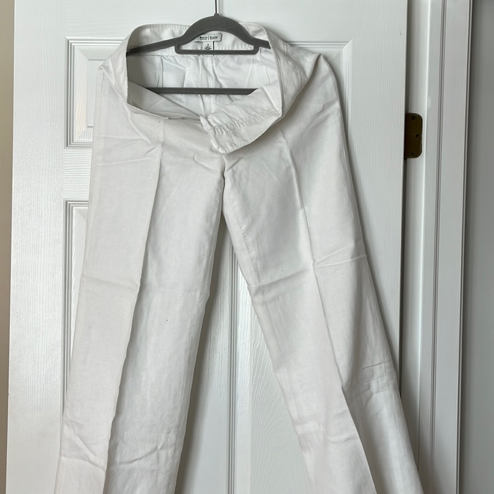 White and black linen long pants